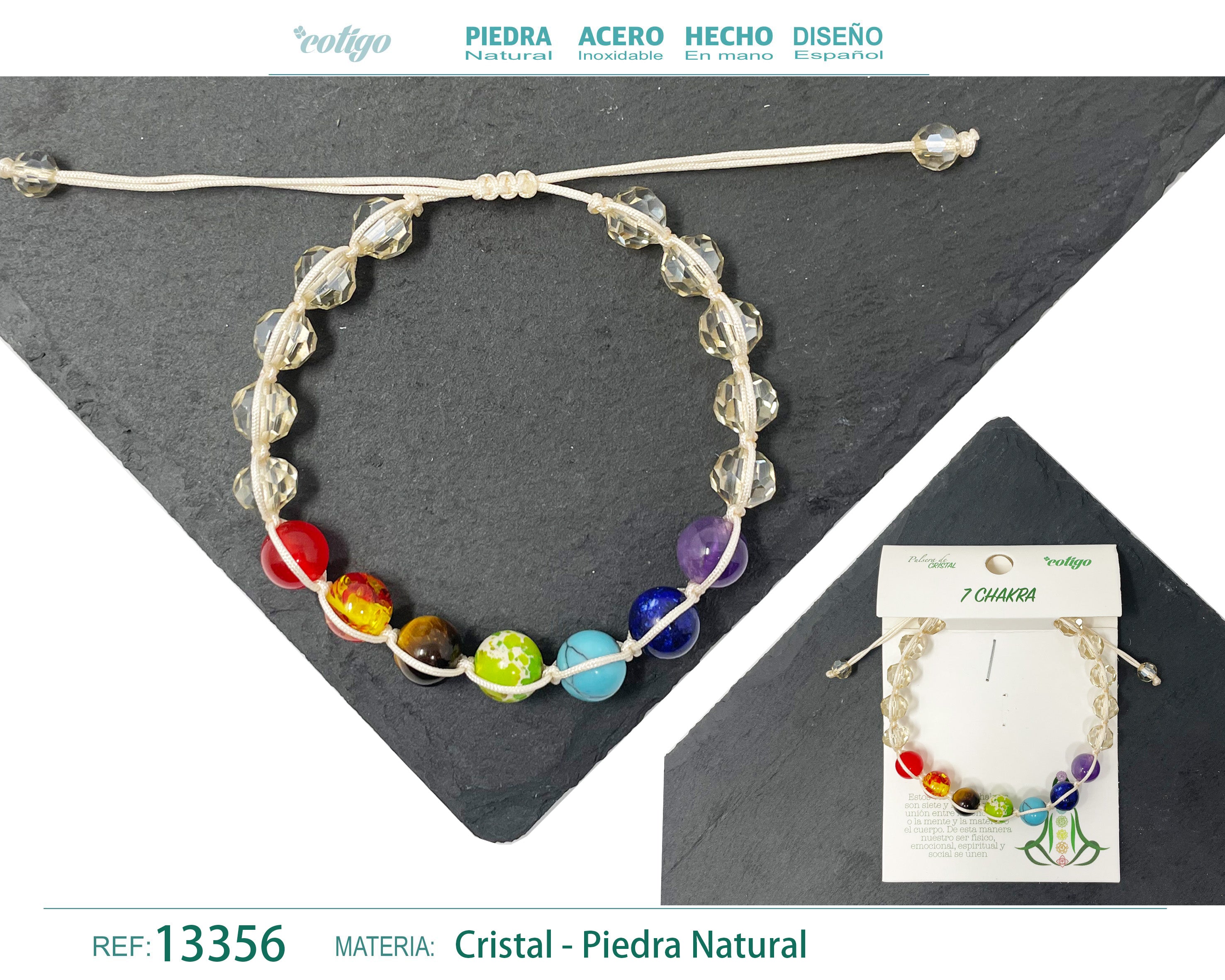 Pulsera 7 Chakras de cristal en Hilo Trenzado