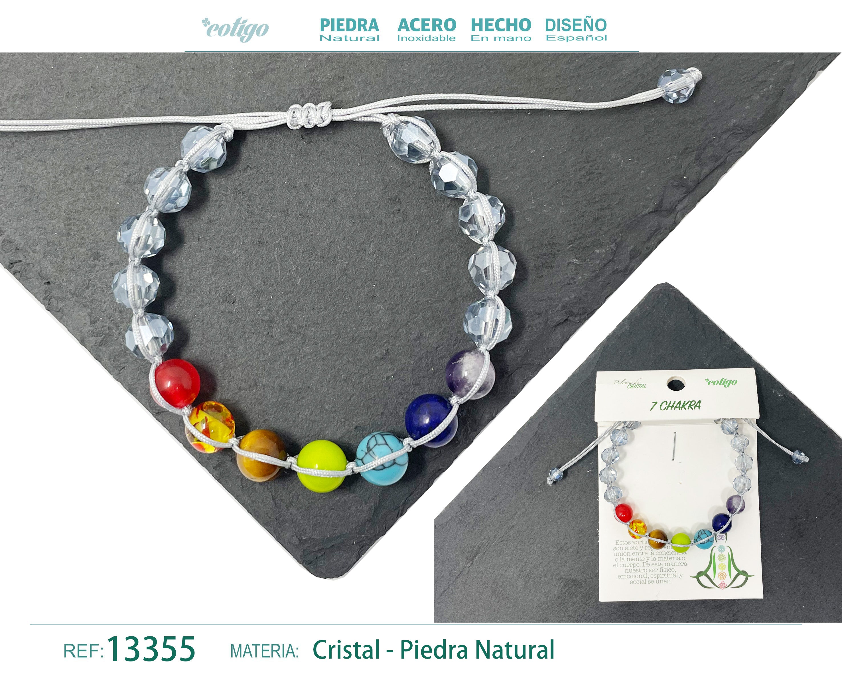 Pulsera 7 Chakras de cristal en Hilo Trenzado