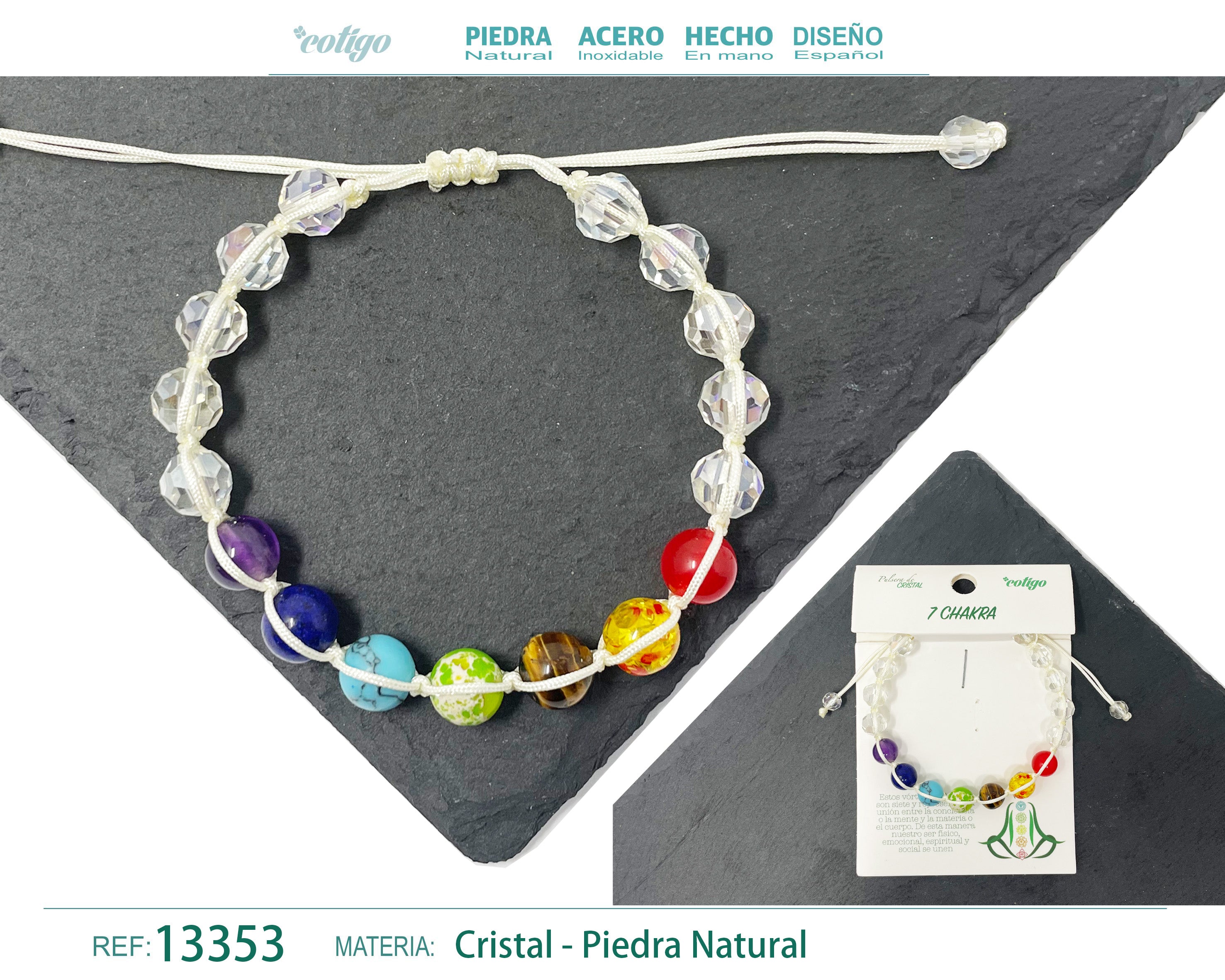Pulsera 7 Chakras de cristal en Hilo Trenzado