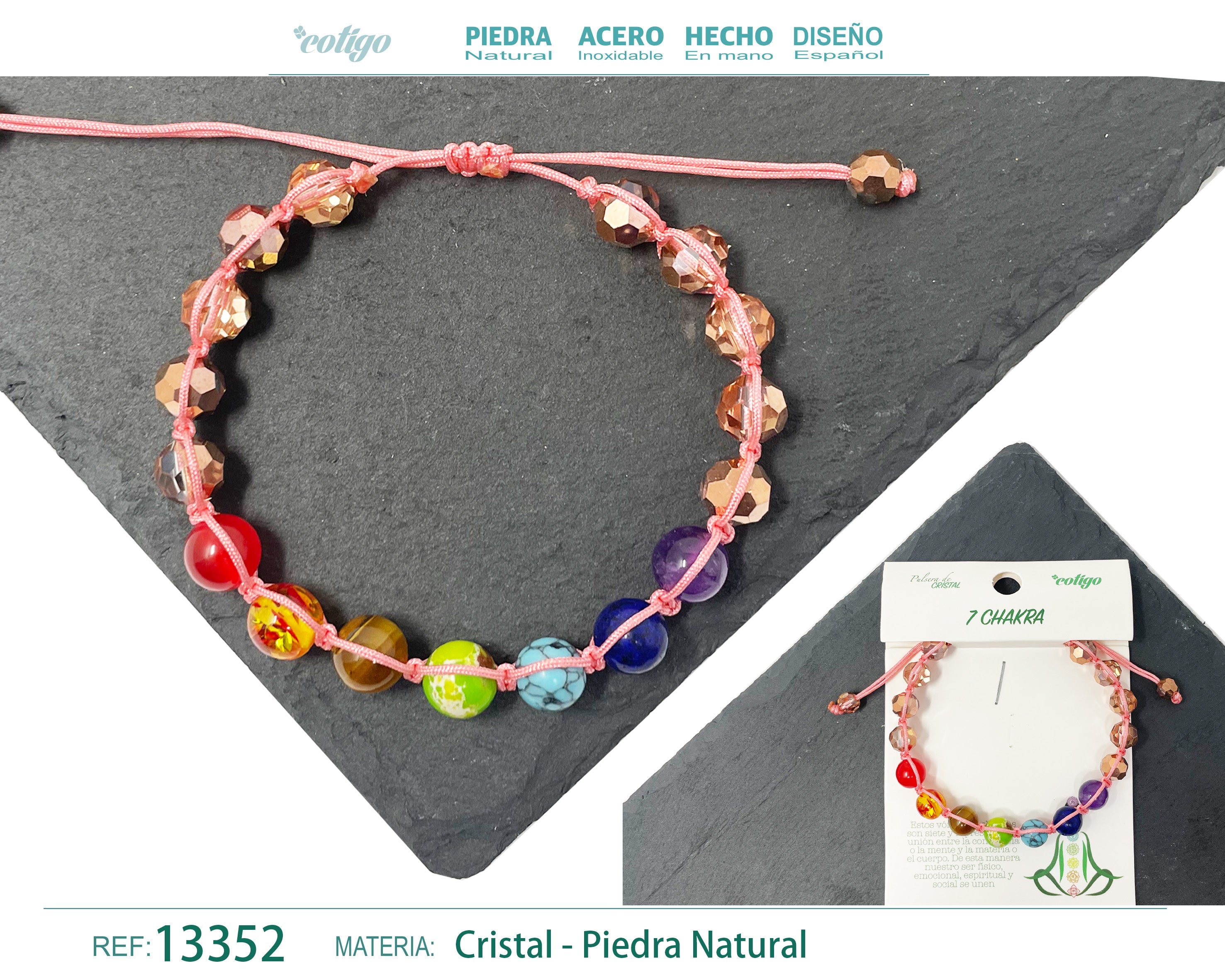 Pulsera 7 Chakras de cristal en Hilo Trenzado